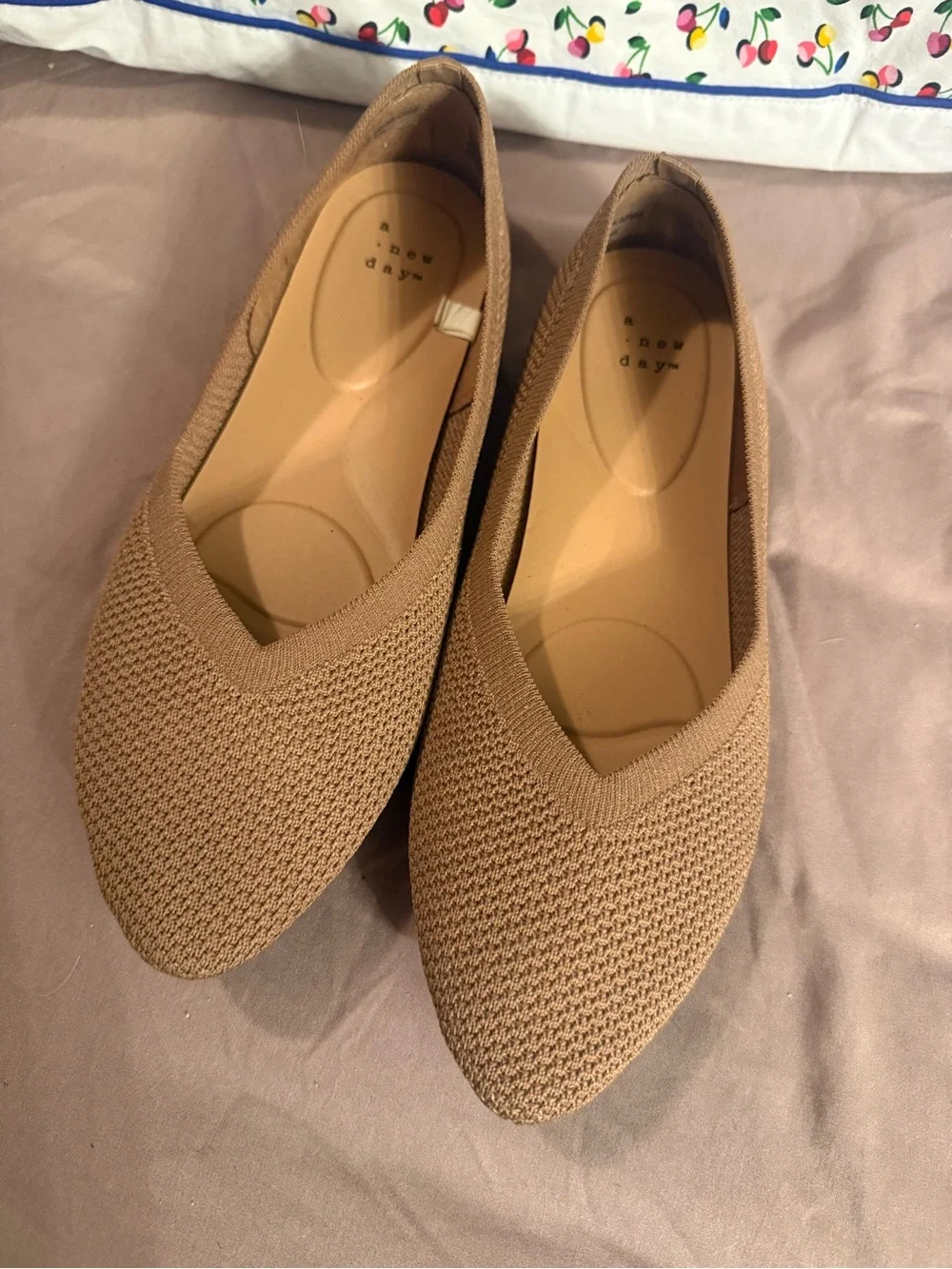 a new day Tan Knit Pointed-Toe Slip-On Flats